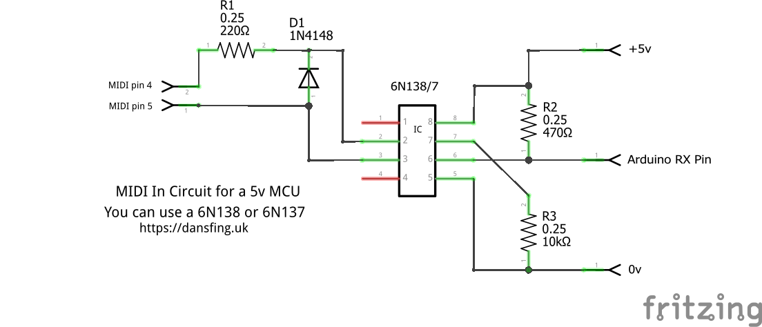 5v MIDI IN Circuit Diagram
